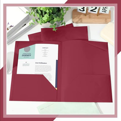 Henoyso 60 Pack Plastic Folders with Clear Front Pockets Bulk Heavy Duty File Folders with 2 Pockets and Card Slot for Student Teacher Back to School Supplies Office Presentation (Dark Red) - color: Dark Red