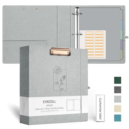 EYROZILL 3 Ring Binder 2 Inch, Binder for Letter Size (11" x 8.5") with 5 Tab Dividers, File Folder Labels and Low Profile Clipboards, Grey Rose - color: Light Grey Rose, size: ‎Letter Size - 2 Inch