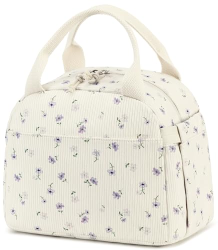 Bluboon Lunch Bag for Women Men Cute Corduroy Lunch Tote Bags Reusable Insulated Lunch Box Large Capacity Reusable Insulated Cooler for Work Picnic or Travel - color: Corduroy Purple Floral 176, size: Medium (10L)