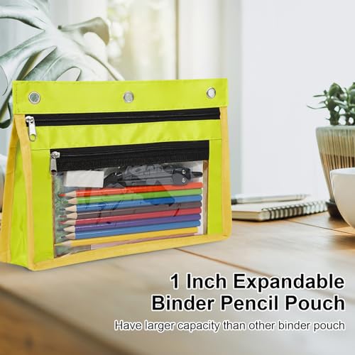 YoeeJob 2 Pack 1 Inch Expandable Zipper Pencil Pouches with Clear Window for 3 Ring Binder, Suitable for School & Office（Yellow） - color: Yellow