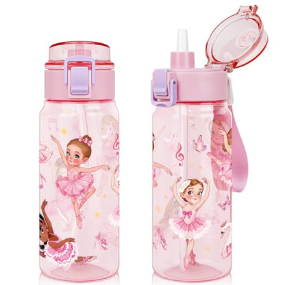 Tritan Kids Water Bottle for School, 18.6 oz Leakproof 2-in-1 Toddler Water Bottle with a Pop-up Detachbale Straw, Dishwasher Safe (Ballerina) - color: Ballerina