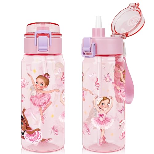 Tritan Kids Water Bottle for School, 18.6 oz Leakproof 2-in-1 Toddler Water Bottle with a Pop-up Detachbale Straw, Dishwasher Safe (Ballerina) - color: Ballerina