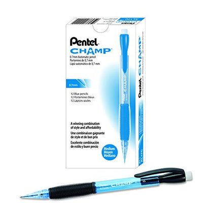 Champ Pentel Mechanical Pencil, 0.7 mm, Blue Barrel, Box of 12 (AL17C) - color: Blue, size: 1 Count (Pack of 12), style: 0.7 mm