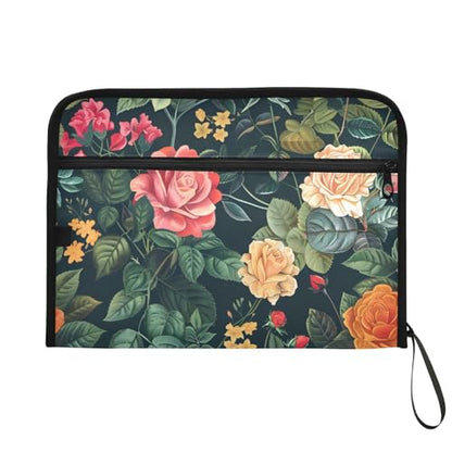 Expanding File Folder Botanical Floral Green Accordion File Organizer 13 Pockets Document Organizer with Zipper Labels A4 Letter Office Storage
