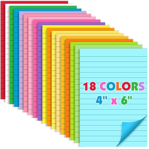 18 Pads Lined Sticky Notes, 18 Colors 4in x 6in Self Stick Note Pads, Strong Adhesive Sticky Note with Lines, Large Sticky Notes for School, Home, Office, 24 Sheets/Pad - color: 4in X 6in-18 Pads