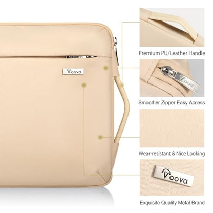 Voova Laptop Sleeve Case 15.6 16 Inch with Handle, 360° Protective Waterproof Slim Computer Bag Cover Compatible with MacBook Pro M2/M3/M4 16, HP Acer Lenovo Yoga ThinkPad Asus Laptop, Beige - color: Apricot, size: 15.6-16 Inch