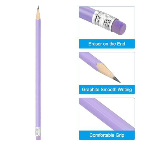 PATIKIL Round Pencils, 48 Pack HB Graphite Pencils with Eraser Wood Pencils Cute Pencil for Classroom Teacher Office Supplies, Purple - color: Purple