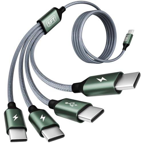 USBC to USBC Cable, 4 in 1 USB C Multi Charging Cable for Multiple Devices | 5FT Charger Cord Type C for iPhone 17/16/15, iPad,Galaxy S24/23, Switch, Power Bank, Tablets - color: Grey-green