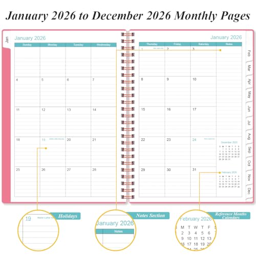 Daily Planner 2026 Full Page Per Day- 2026 Daily & Monthly Planner from January 2026 to December 2026, Day Planner 2026 with 12 Months Tabs, 6.4" x 8,5", Pink - color: Pink, size: 6.4" x 8.5"