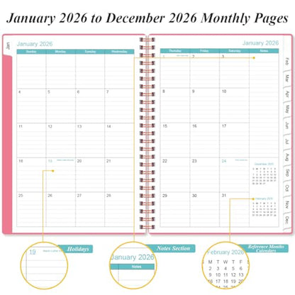 Daily Planner 2026 Full Page Per Day- 2026 Daily & Monthly Planner from January 2026 to December 2026, Day Planner 2026 with 12 Months Tabs, 6.4" x 8,5", Pink - color: Pink, size: 6.4" x 8.5"