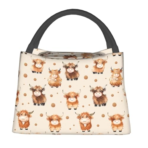 Cute Highland Cow Reusable Lunch Box, Farm Animal Lunchbox for Kids Adults, Insulated Lunchbag, 11in*6.3in*6.7in, Gifts Makeup Bag, Portable Handbag for School Picnic Work Travel Beach Hiking - color: Highland Cow