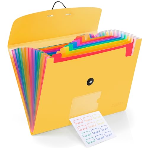 13 Pocket Expanding File Folder Accordian File Organizer, A4 Letter Size Paper Document Receipt Holder for School Office Supplies, Yellow - color: Yellow