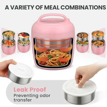 wiwens Thermo Food Jar for Hot Food Adults 32OZ Soup Thermo Lunch Containers Wide Mouth Vacuum Insulated Stainless Steel Leakproof Bento Box with Spoon - color: Pink3