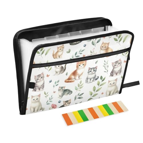 Watercolor Cute Cat File Folders,Plastic Folders with 13 Pockets,Expandable File Folder for Documents School Students Office,Aesthetic Folder with Labels A4 Letter Size - color: Multi 11