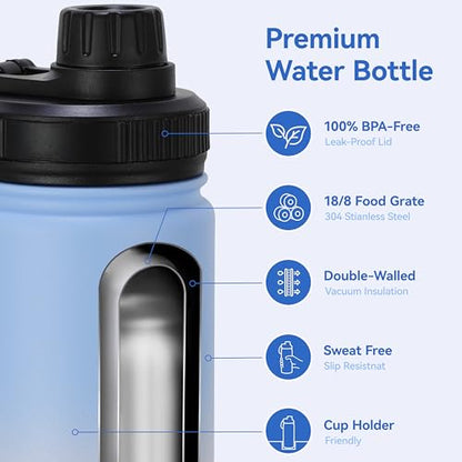 DOMICARE 16 oz Water Bottle for School Stainless Steel Double Wall Vacuum Insulated Water Bottle with Straw lids & Spout Lid, Leakproof BPA Free (Blue/Pink,4) - color: Blue/Pink, size: 16oz/4 Pack