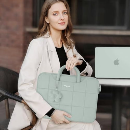 MOSISO Laptop Case 13.3 inch,13-13.3 inch Puffy Laptop Sleeve Compatible with MacBook Neo 13/Air 13 13.6/Pro/Pro 14,HP Dell ASUS Lenovo,Rectangle Quilted Bag with Handle&Flower Pendant, Antique Green - color: Antique Green, size: 13.3 inch