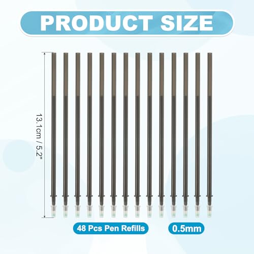 PATIKIL 48 Pcs Erasable Gel Pens Refills, 0.5mm Heat Erasable Pens Refills for Fabric Disappearing Ink Fabric Marking Pen for Sewing Quilting Writing, Black Ink - color: Black