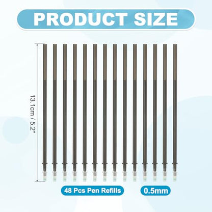 PATIKIL 48 Pcs Erasable Gel Pens Refills, 0.5mm Heat Erasable Pens Refills for Fabric Disappearing Ink Fabric Marking Pen for Sewing Quilting Writing, Black Ink - color: Black
