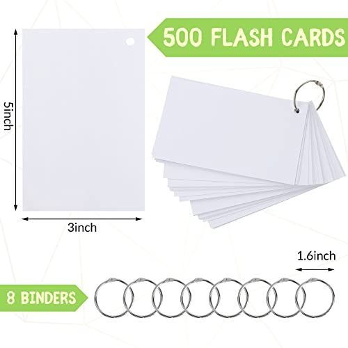Yexiya 500 Pcs Index Cards with Rings Study Supplies Punched Lined Flash Cards with Holes Ruled Single Hole Notes and Metal Rings for Adults Office(3 x 5 Inch,Blank White) - color: Blank White, size: 3 x 5 Inch