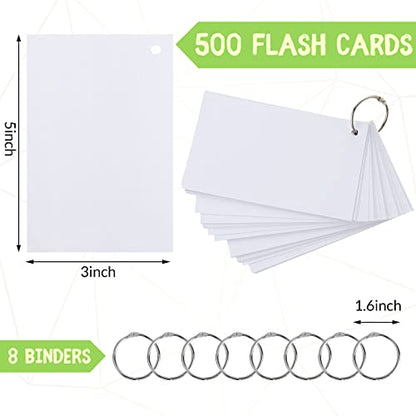Yexiya 500 Pcs Index Cards with Rings Study Supplies Punched Lined Flash Cards with Holes Ruled Single Hole Notes and Metal Rings for Adults Office(3 x 5 Inch,Blank White) - color: Blank White, size: 3 x 5 Inch