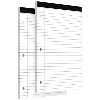 3 Hole Legal Pad 8.5 x 11, 2 Pack White Note Pads, Notebook Paper Wide Ruled, Writing Paper Pads, Notepads with Binder Holes, Lined Paper 8.5x11.75, Ideal for School, Home, Office, 50 Sheets/Pack - style: 2 Pack-50 Sheets/Pad-White