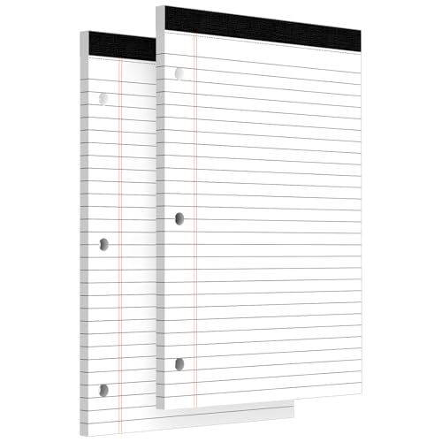 3 Hole Legal Pad 8.5 x 11, 2 Pack White Note Pads, Wide Ruled Notepads | 50 Sheets/Pack, Notebook Paper for Binder, Writing Paper Pads, 3 Rings Notepads , Lined Paper 8.5x11, Sturdy Back - style: 2 Pack-50 Sheets/Pad-White