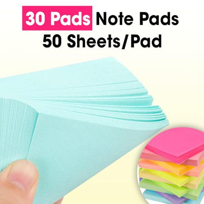 30 Pads Sticky Notes 3x3, Self-Stick Pads Bulk Bright Colors, School Supplies, Office Products, 50 Sheet/Pad - color: 30 Pads