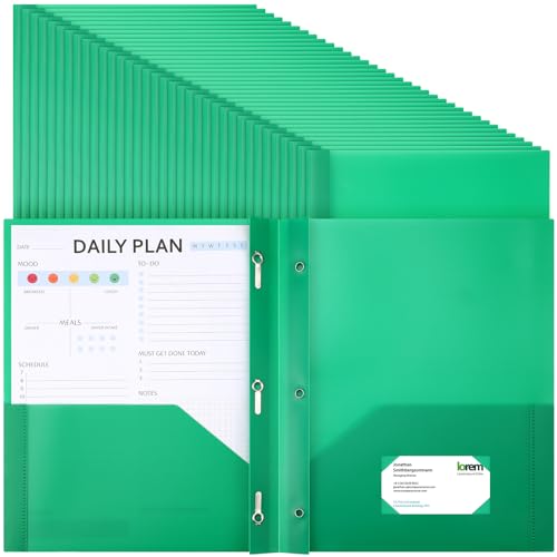 Cholemy 36 Pcs Plastic Pocket Folders with Pockets and 3 Prongs | 2 Heavy Duty Pockets Folders with Prongs, Front Pocket, Card Slot, Letter Size Bulk for School Office Workers (Green) - color: Green