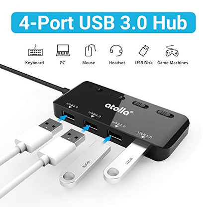 USB 3.0 Hub 4-Port with Individual Switches, Ultra-Slim High-Speed Data Expander, 5Gbps USB Splitter for Laptop, PC, Keyboard, Mouse, Flash Drive – LED Indicators, Plug & Play - size: 0.5 FT