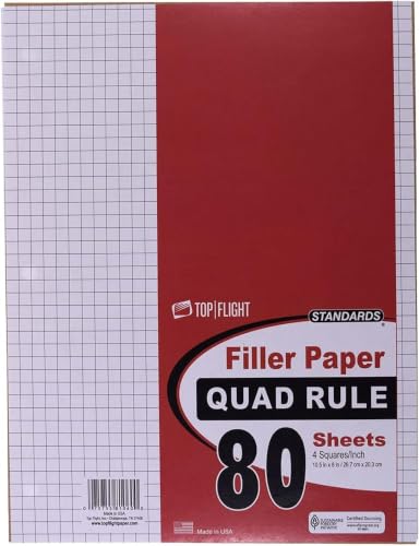 Top Flight Filler Paper, Quadrille Rule, 10.5 x 8 Inches, 80 Sheets (81060),White (Pack of 12) - color: 80 Sheets, size: 10.5 x 8 Inches (Pack of 12)