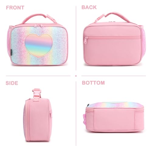 FlowFly Kids Lunch box Insulated Soft Bag Mini Cooler Back to School Thermal Meal Tote Kit for Girls, Boys, Glitter-RainBow - color: Glitter&Rainbow