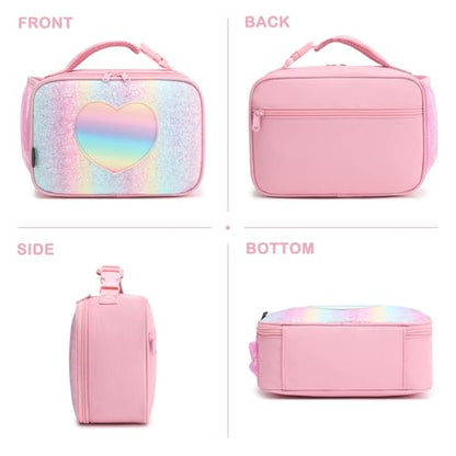 FlowFly Kids Lunch box Insulated Soft Bag Mini Cooler Back to School Thermal Meal Tote Kit for Girls, Boys, Glitter-RainBow - color: Glitter&Rainbow