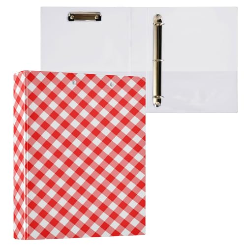 3 Ring Binder 1.5 Inch Ring Red Gingham Pattern Binder Organizer for Letter Size Paper Cute Decorative Hardcover Round Ring Binders for School Office and Home - color: Red Gingham