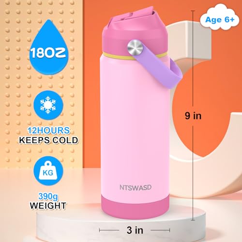 Kids Water Bottle with Straw,18 oz Boys Insulated Cups with Stainless Steel Leak Proof for School Boys Girls,Sport&Travel（Pink） - color: B14.Pink