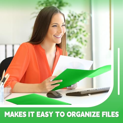 Gueevin 100 Pack Plastic Folder with Pockets, 2 Pocket Folders, Plastic Glossy Folders Fit Letter Size Paper, Heavy Duty Durable File Folder with Business Card for Home Office School (Fresh Green) - color: Fresh Green