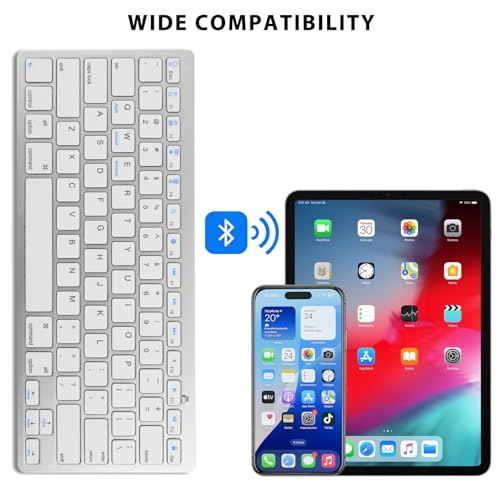 Wireless Bluetooth Keyboard for Apple iPad iPhone Samsung Phone Smartphone Tablet Portable Keyboard for Compatible iOS/Windows/Android System Devices (White)
