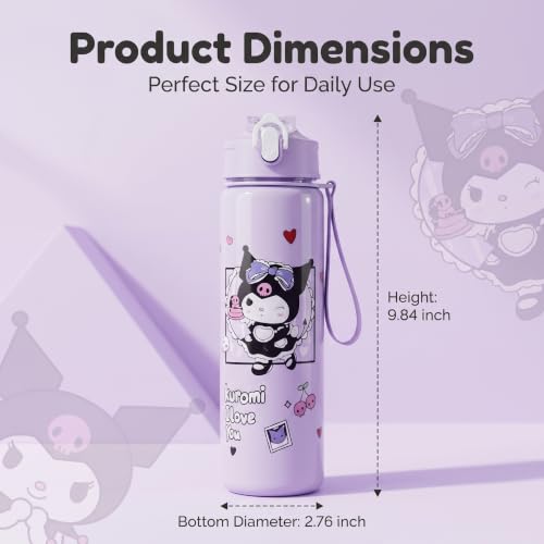 Cartoon Huntrix Water Bottle for Girls, 25oz Leak Proof with Straw Lid, Gifts for Girls (Kuro) - color: Kuro