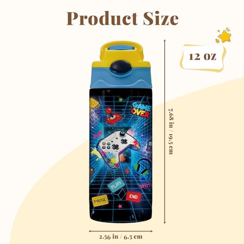 Gaming Water Bottle - 12oz Stainless Steel Tumbler with Straw, Insulated, Leak-proof, BPA-free, Pop-up Straw Lid, for Office, Gaming, Travel - Birthday Gift Cup (1pc) - color: Game 1