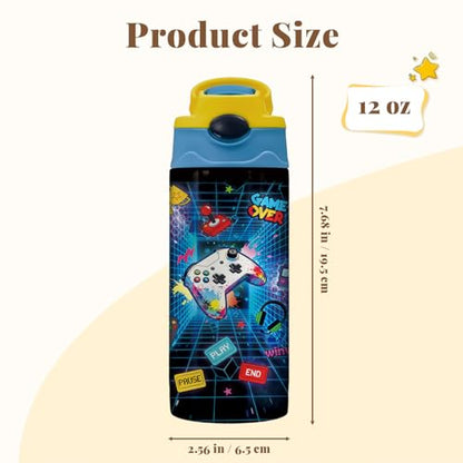 Gaming Water Bottle - 12oz Stainless Steel Tumbler with Straw, Insulated, Leak-proof, BPA-free, Pop-up Straw Lid, for Office, Gaming, Travel - Birthday Gift Cup (1pc) - color: Game 1