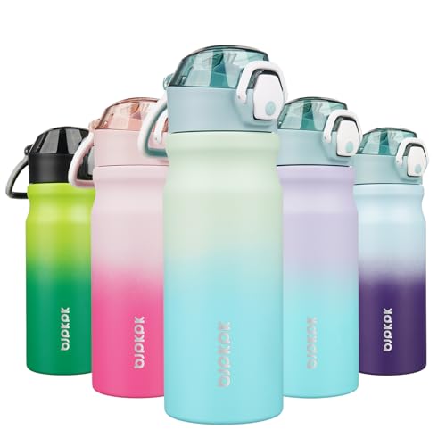 BJPKPK Insulated Water Bottle 18oz Stainless Steel Water Bottles with Straw and Carry Handle Double Wall Metal Thermal Flask,Mint - color: A-Mint, size: 18 Ounces