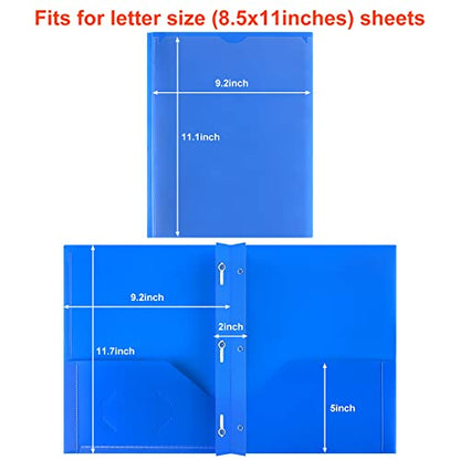 Officygnet 30 Packs 2 Pocket Folders with 3 Prongs Fastener, Heavy Duty Plastic Folder with Clear Front Pocket, Multicolor Bulk Folders for School and Office Supplies, File Folders Letter Size