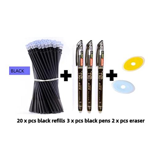 25pcs/Set Erasable Gel Pen Refills Rod 0.5mm Washable Handle Magic Erasable Pen for School Pen Writing Tools Kawaii Stationery (5 Black) - color: 5 Black