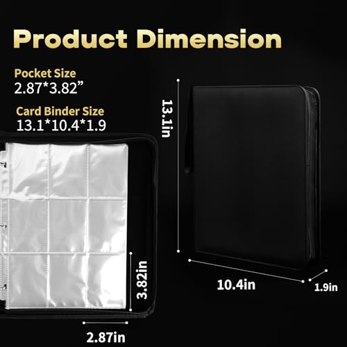 9-Pocket Trading Card Binder, PU Leather Zip Card Binder Album Holds 900 Cards for TCG, Sports Cards, Collectible Cards（BLACK） - color: Black