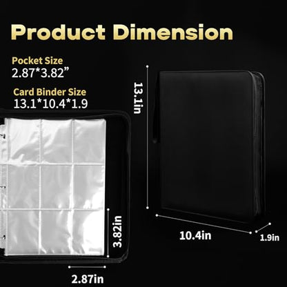 9-Pocket Trading Card Binder, PU Leather Zip Card Binder Album Holds 900 Cards for TCG, Sports Cards, Collectible Cards（BLACK） - color: Black