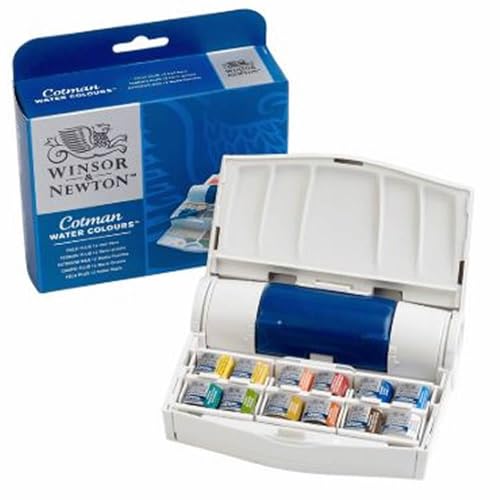 Winsor & Newton Cotman Watercolor Paint Set, Field Travel Set, 12 Half Pan w/ Brush, Mixing Palette, Bottle - style: 12 Half Pan Field Travel Set