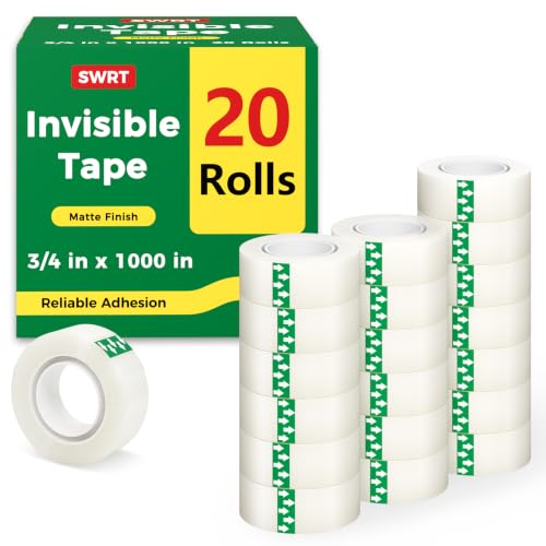 SWRT Invisible Tape Refills, 20 Rolls, 3/4 in x 800 in, Matte Finish | Blends into Paper; Easy to Write On; Neat Paper Repairs; Quick Label Fixes; Fits Tape Dispensers; Office, School, Home