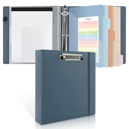 SKYDUE 3 Ring Binder with Clipboard, 2 Inch Heavy Duty Binder, PU Clipboard Binder with Notepad & 5 Dividers with 10 Pockets, Labels, Clipboard Folder Great for School Office(Fit Letter Sized Paper) - color: Blue, size: Letter Size - 2 Inch