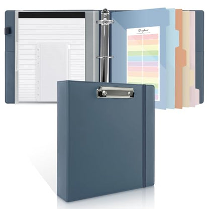 SKYDUE 3 Ring Binder with Clipboard, 2 Inch Heavy Duty Binder, PU Clipboard Binder with Notepad & 5 Dividers with 10 Pockets, Labels, Clipboard Folder Great for School Office(Fit Letter Sized Paper) - color: Blue, size: Letter Size - 2 Inch