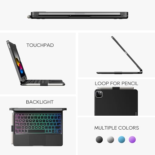 edaiser Swivel Keyboard Case for iPad 11th (A16) & 10th Generation, Black | 360 Degree Rotatable Protective Cover | Pencil Holder | Multi-Touch Trackpad | RGB Backlit | Flexible Adjustable View Angle - color: Black, size: iPad 10th/11th (a16)