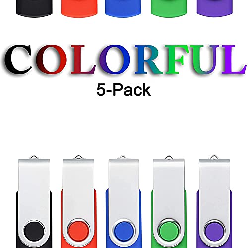 KOOTION 5 Pack 64GB USB 2.0 Flash Drive Thumb Drives - Mixed Color - color: Blue, Red, Green, Purple, Black, size: 64GB 2.0